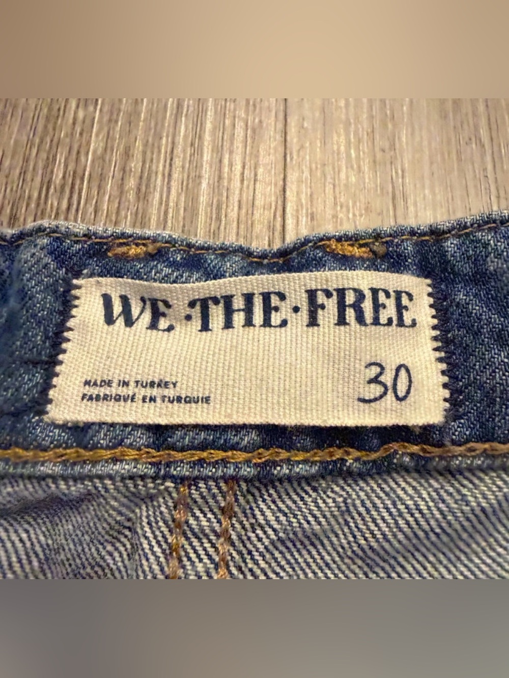 We The Free Distressed Blue Roll-Cuff Denim Shorts - Picture 3 of 9